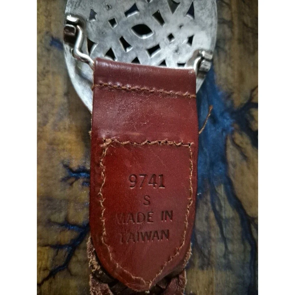 VTG Western Belt Womens Woven Braided Oxblood Silver Tone Filigree Buckle Size S